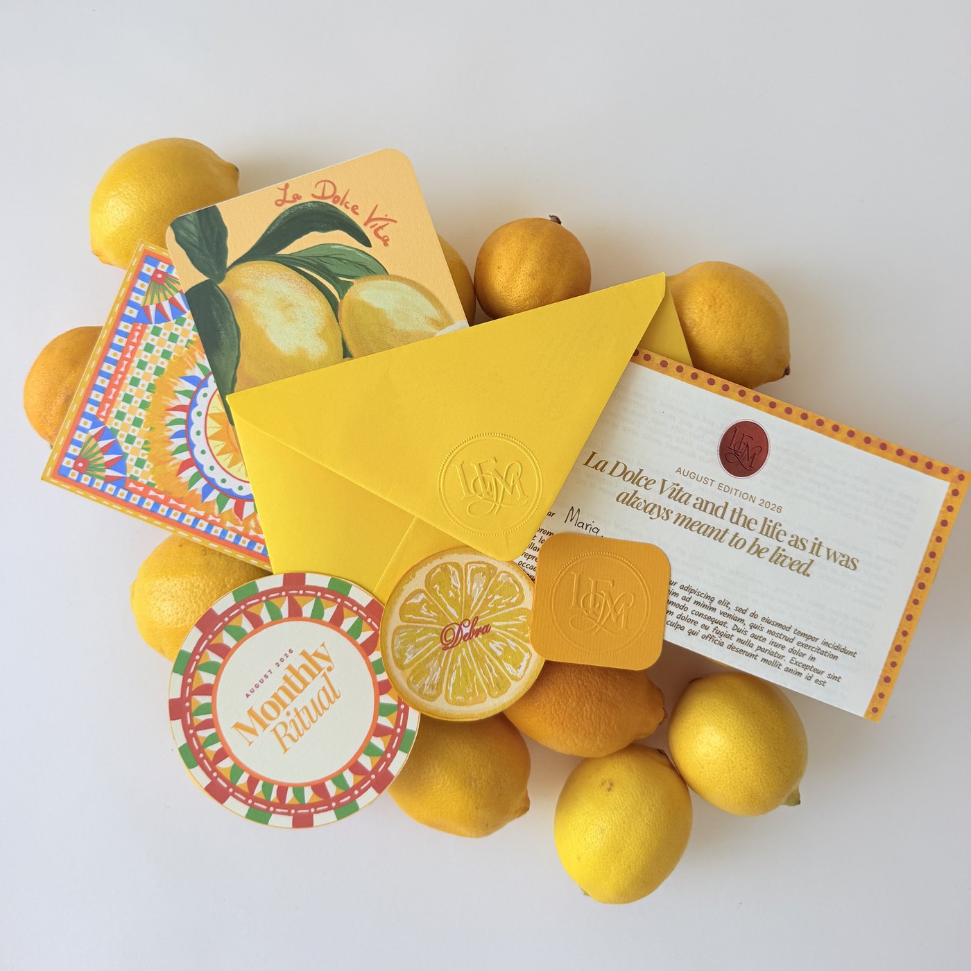 Cream envelopes sealed with wine wax and calligraphy